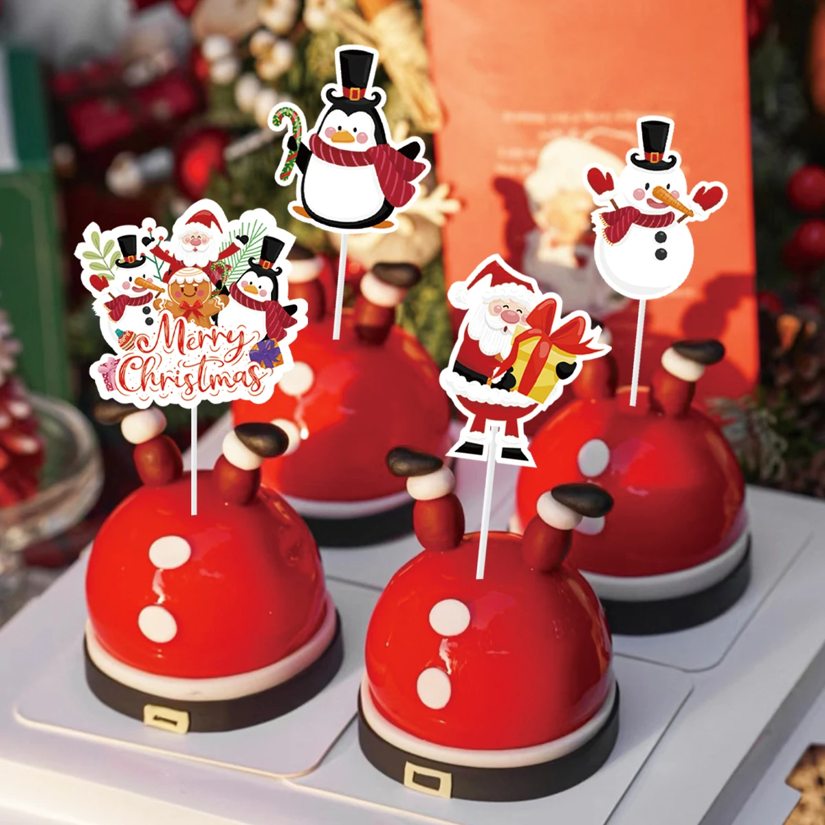 2025 Weihnachts kuchen Topper Santa Claus Schneemann Pinguin hängen Ornamente Cupake Dekorationen frohes neues Jahr Weihnachts geschenke