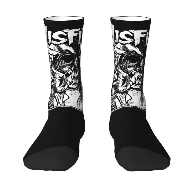 Custom Cool Print Rock Punk Band Misfits Skull Face Socks for Men Women Stretch Summer Autumn Winter Heavy Metal Crew Socks