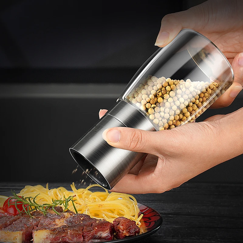 LFGB Certificated 304 Stainless Steel and High Borosilicate Glass Pepper Transparency Anti-fall Mill Salt Cumin Spice Grinder