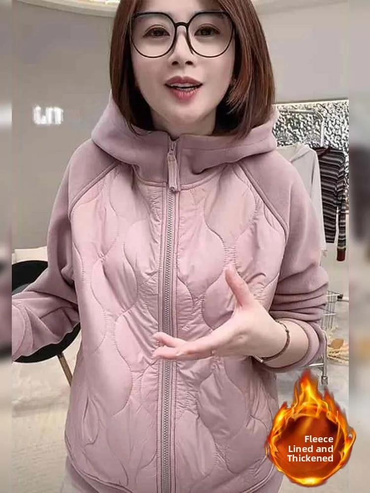 

Thickened Hoodie Orlon Women's Autumn Winter New Style Warm Windproof Short Outerwear Commute Style Straight Tube Long Sleeve