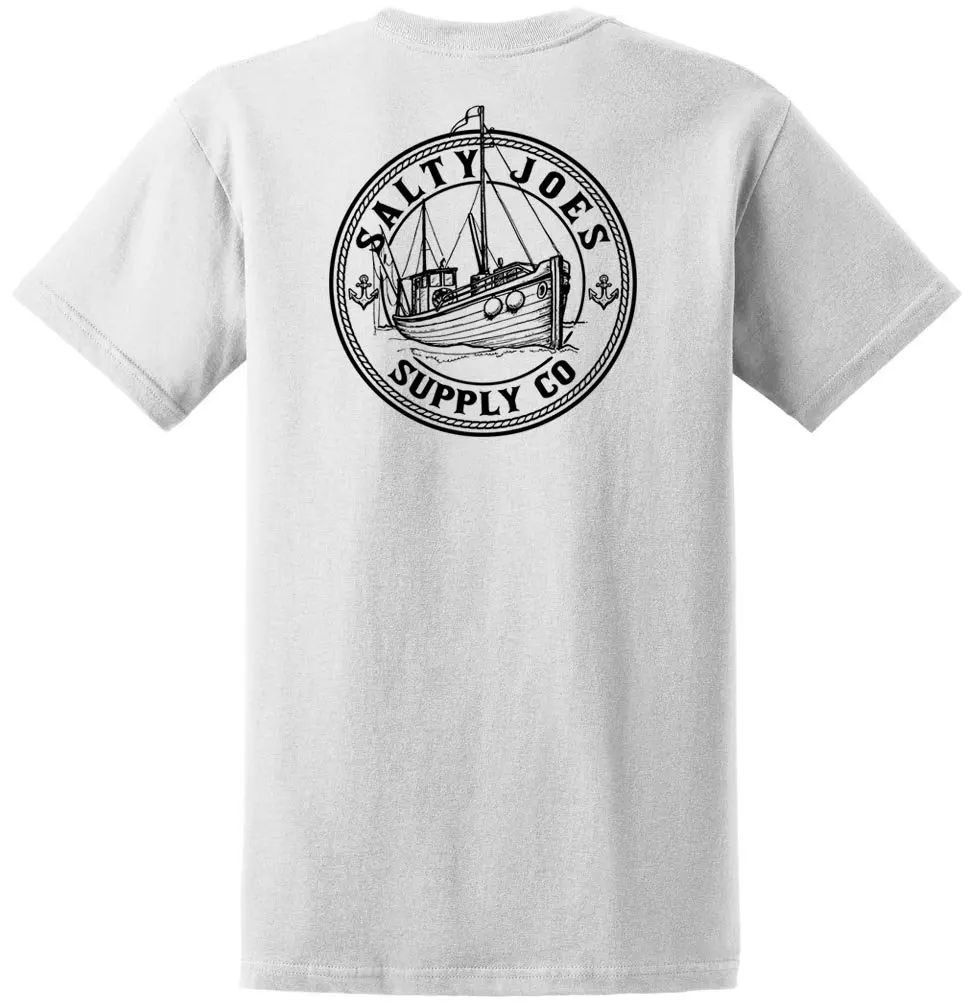 Joe's USA Salty  Mens Fishing Trawler Logo Heavyweight T-Shirt-M, White / Black   DesignUnisex T-shirts for M