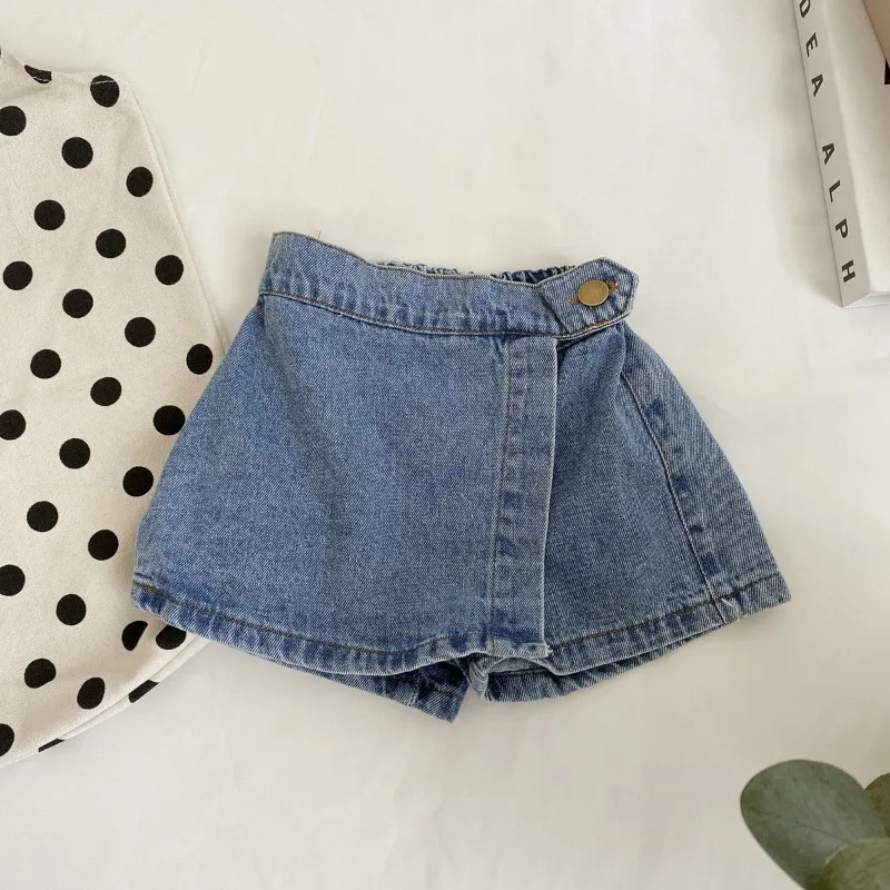 

2024 Summer Girls denim Skirt Shorts Kids Sweet Sport Dress Pants Children Elastic Waist Jeans 2-7Y