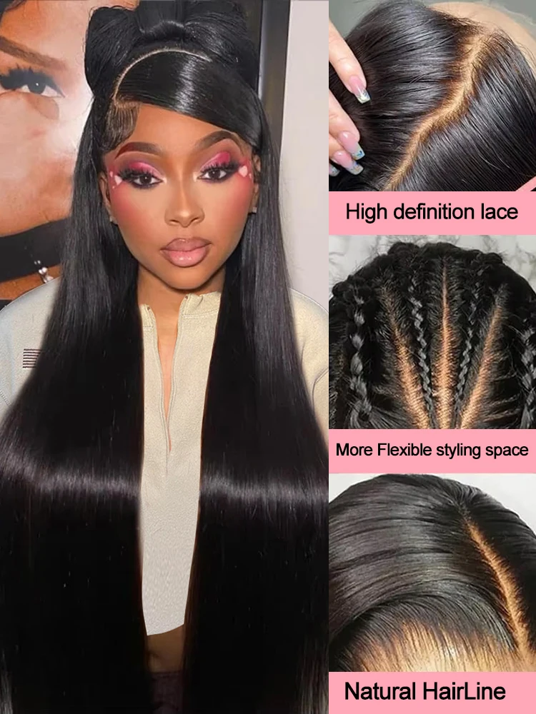 40 46 بوصة 7x5 غلويليس مستقيم الباروكات البرازيلي شعر الإنسان ارتداء والذهاب 13x4 13x6 HD الدانتيل الجبهة الباروكات للنساء 250 الكثافة