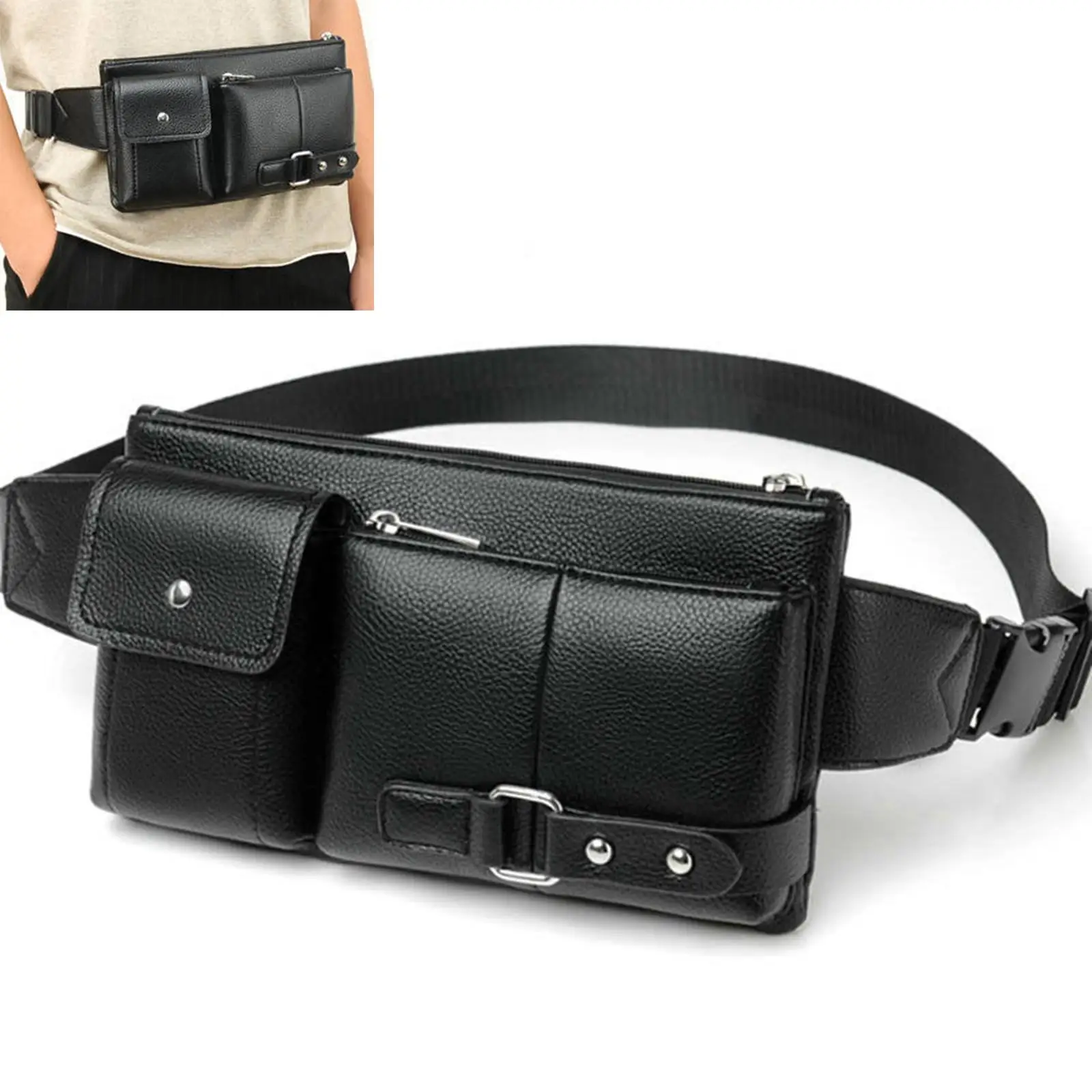 PU Leather Waist Fanny Pack Casual Jogging  Purse Hip Bag