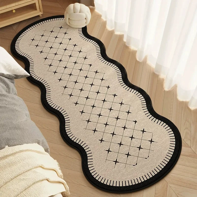 Bedroom Bedside Carpet Stain-resistant Wear-resistant Floor Mat Retro Geometric Patterned Long Strip Rug Home Decoration Rugs