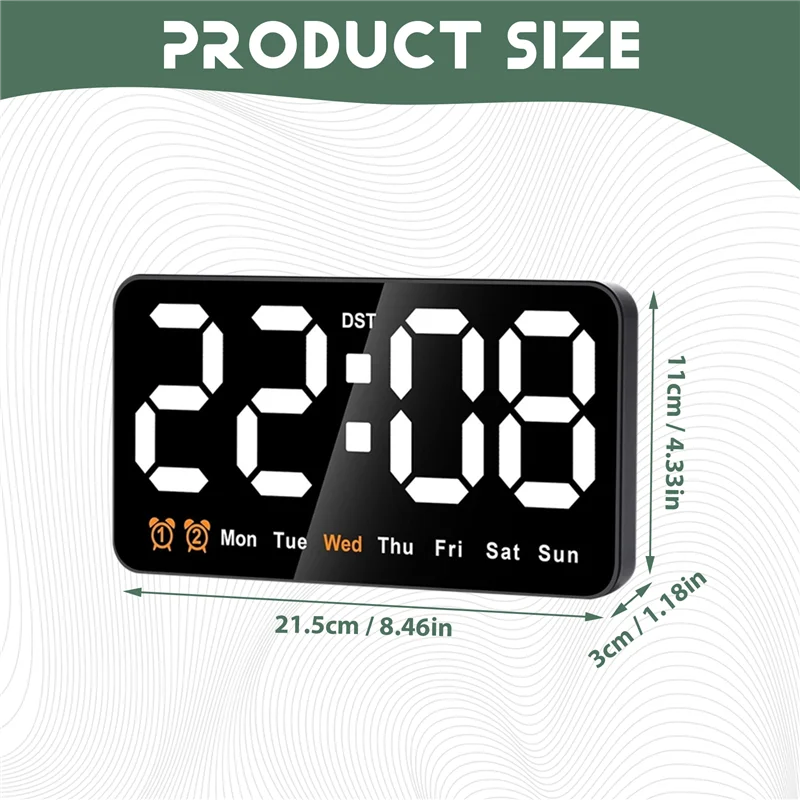 AD23-Digital Wall Clock, 9Inch LED Digital Clock Large Display With 12/24H, Big Digits,Small Silent Wall Clock