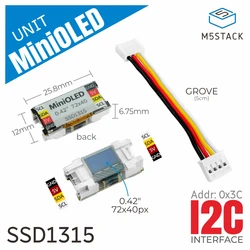 M5Stack Official Mini OLED Unit 0.42 Inch 72x40 Resolution Monochrome Display SSD1315