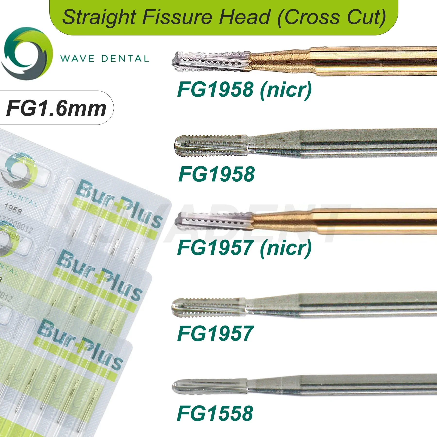 WAVE Dental Hartmetallbohrer FG mit geradem Fissurkopf für Hochgeschwindigkeitsturbinenhandstücke, Zahnmedizinprodukte FG1958