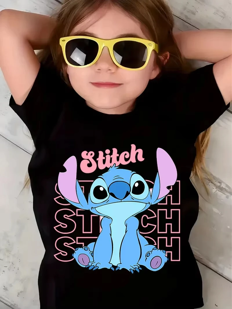 

Модная повседневная детская футболка с круглым вырезом от Disney, с милым принтом в виде стича, подходит для повседневной носки, отличный подарок