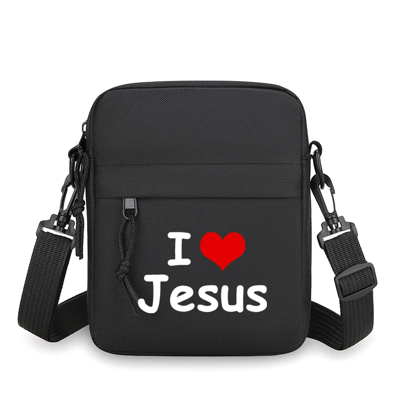 

I Love Jesus Print Square Zipper Small Crossbody Bag Men Women Fashion Christianity Casual Mini Mobile Phone Bag