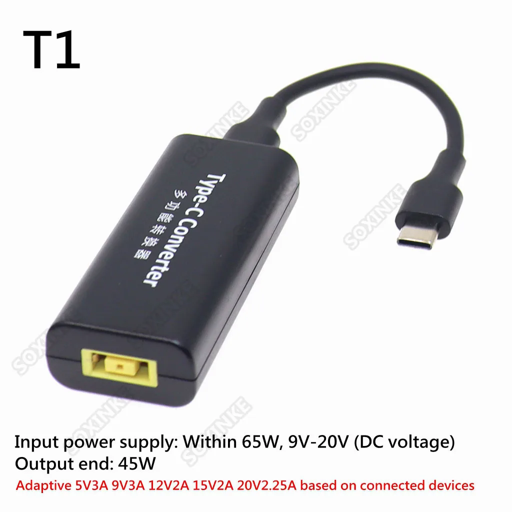 Adaptador USB C a Punta Delgada, cargador cuadrado de 100W, convertidor a tipo C para Lenovo Thinkpad, Samsung S8/S9/Note, Surface