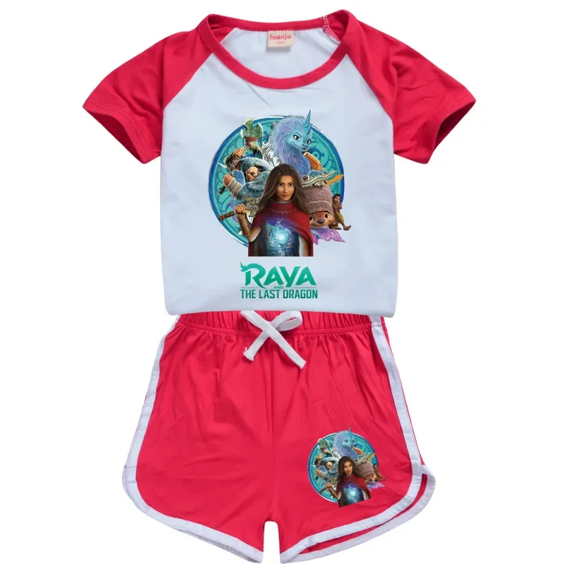 Raya e o último dragão Sisu Pijama para criança, roupas de menino, camiseta de algodão verão, shorts fantasia, conjunto casual de roupas esportivas para meninas