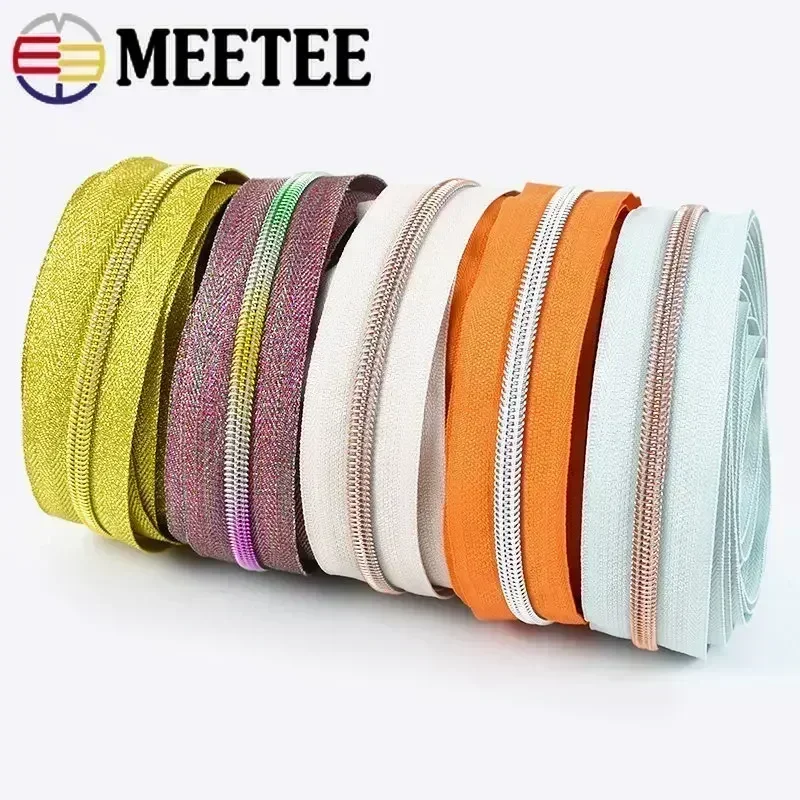 1/2/3/4/5M 5# Meetee Nylon Zipper By The Meter Roll Zippers Closure Jacket Bag Pocket Zips Repair Kit DIY Garment Accessories