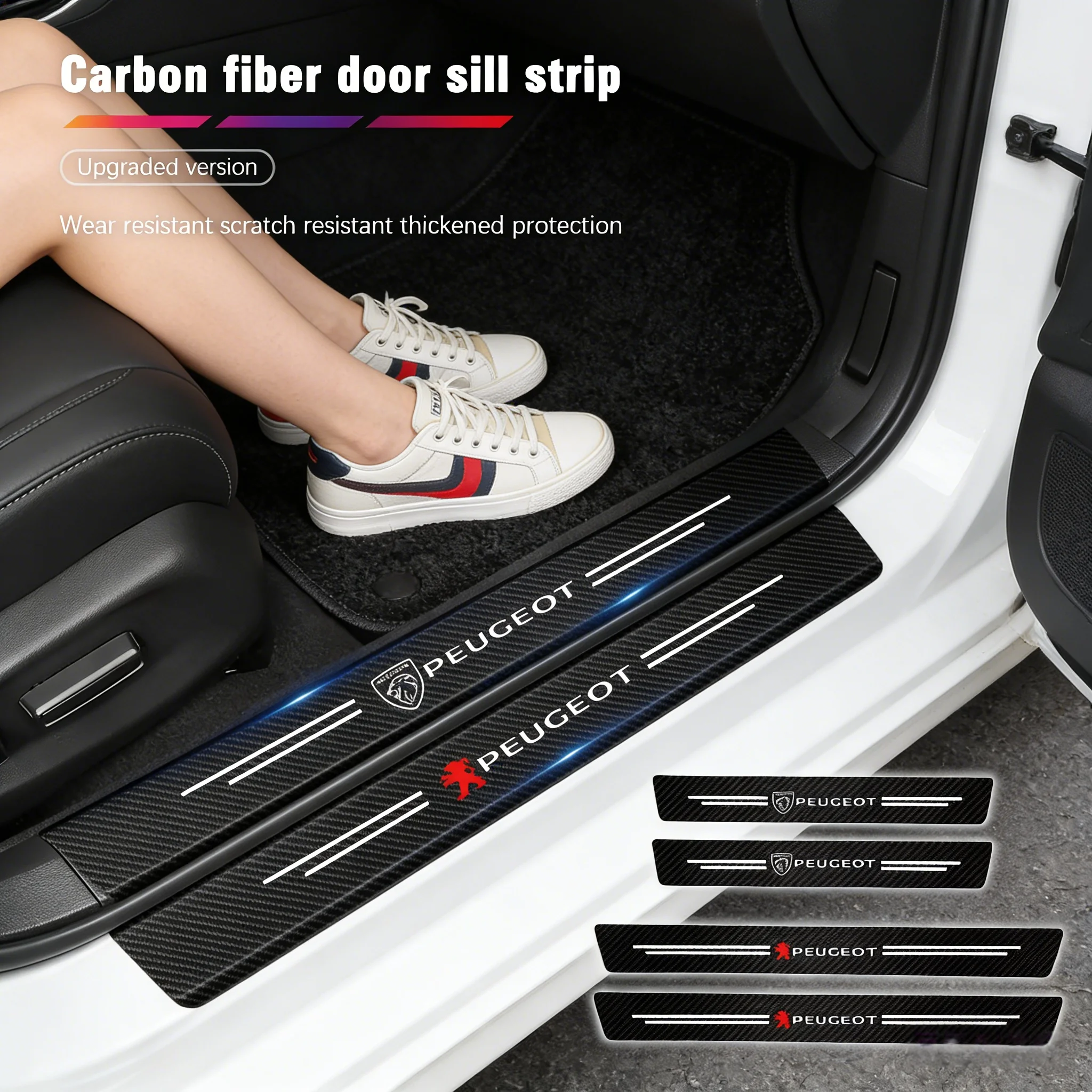 

Car door carbon fiber sill strip is suitable for Peugeot 207 208 408 4008 306 307 308 3008 Rifter 5008 508 208 RCZ auto parts to