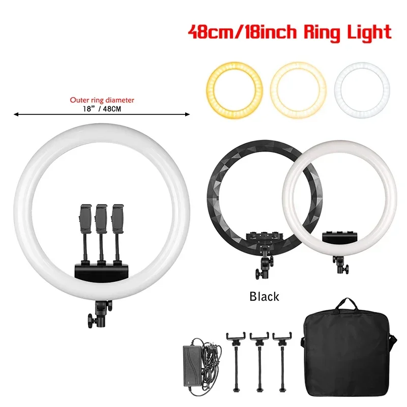 Grote ringlamp 18 inch selfie LED-videolamp met statief Telefoonclip voor YouTube Live Light Photo Photography Studio