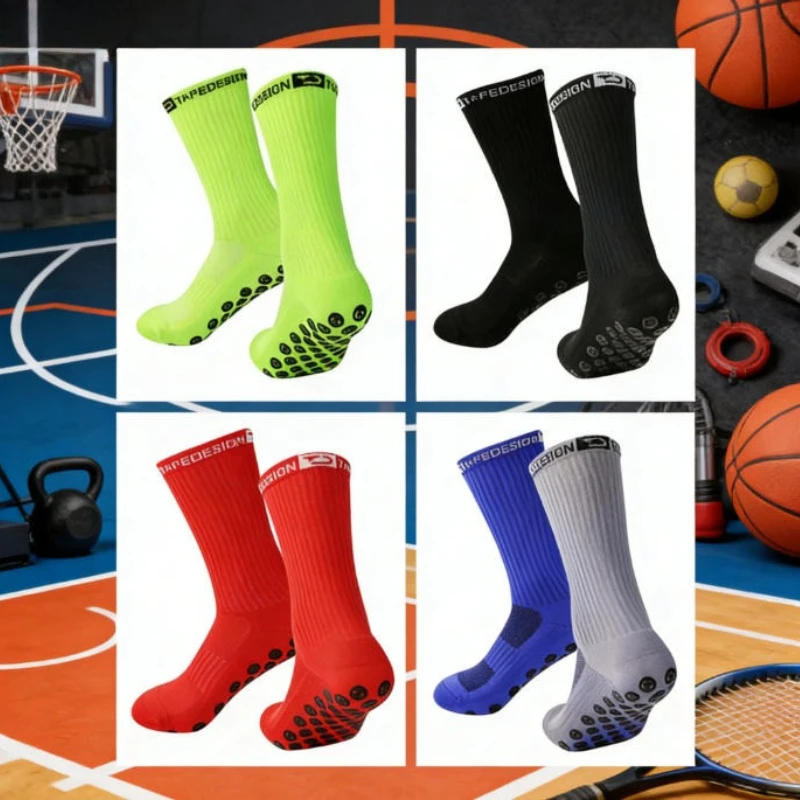 3 pairs of men’s adhesive-coated, slip-resistant soccer socks, available in various colors and designs. Perfect for outdoor