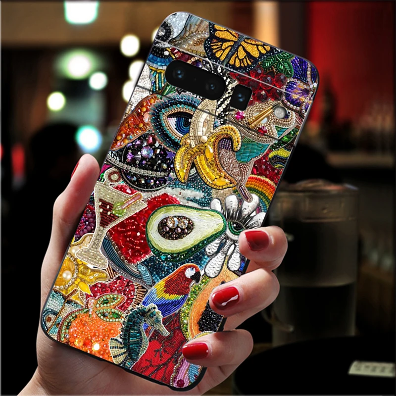 حافظة لهاتف جوجل بيكسل 10 9 برو XL 9A 8 7 6 برو بيكسل 8A 7A 6A بكسل 8 7 6 5 كواكب الفاكهة المطرزة حيوان المحيط