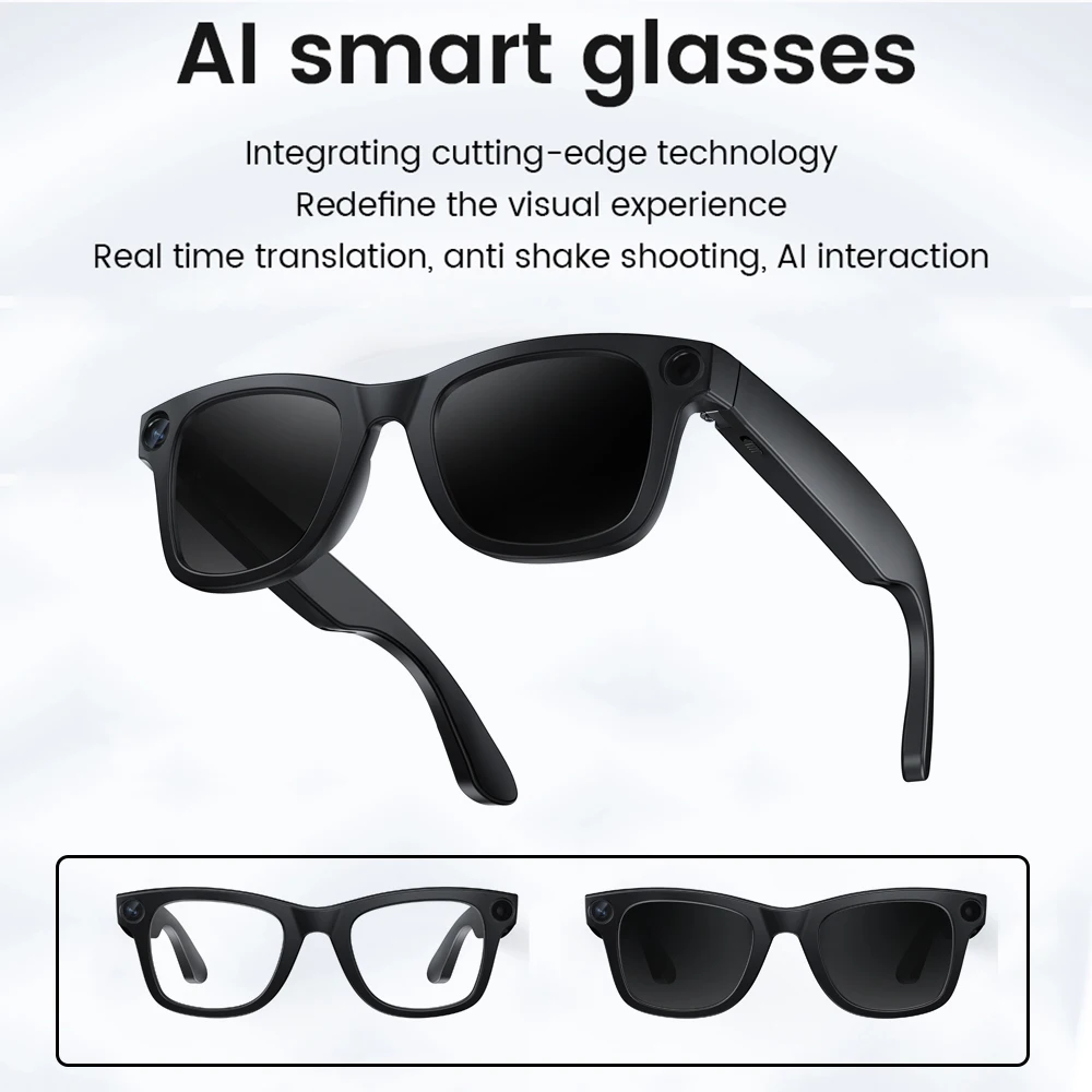 

Умные AI-очки E02 с Bluetooth и Wi-Fi, голосовые вызовы, камера 800 Мп для фото и видео, перевод, музыка, 32 ГБ, умные очки