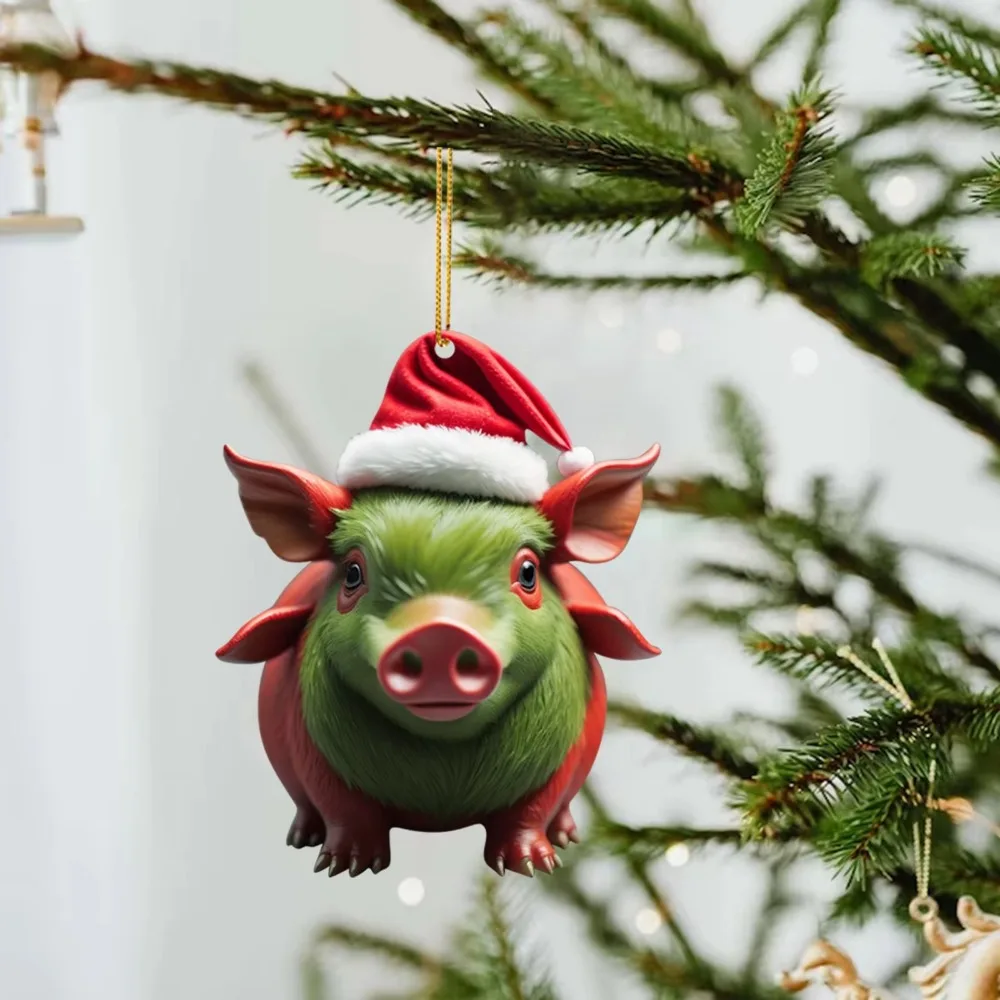 

Personalize 2D Christmas Piggy Ornament Cute Acrylic Xmas Piggy Pendants Cartoon Animal Hanging Ornament Home Decor