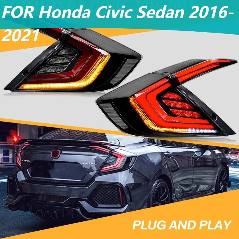 

LED Tail Lights For Honda Civic Sedan 2016-2021, Sequential DRL Rear Lamps Pair