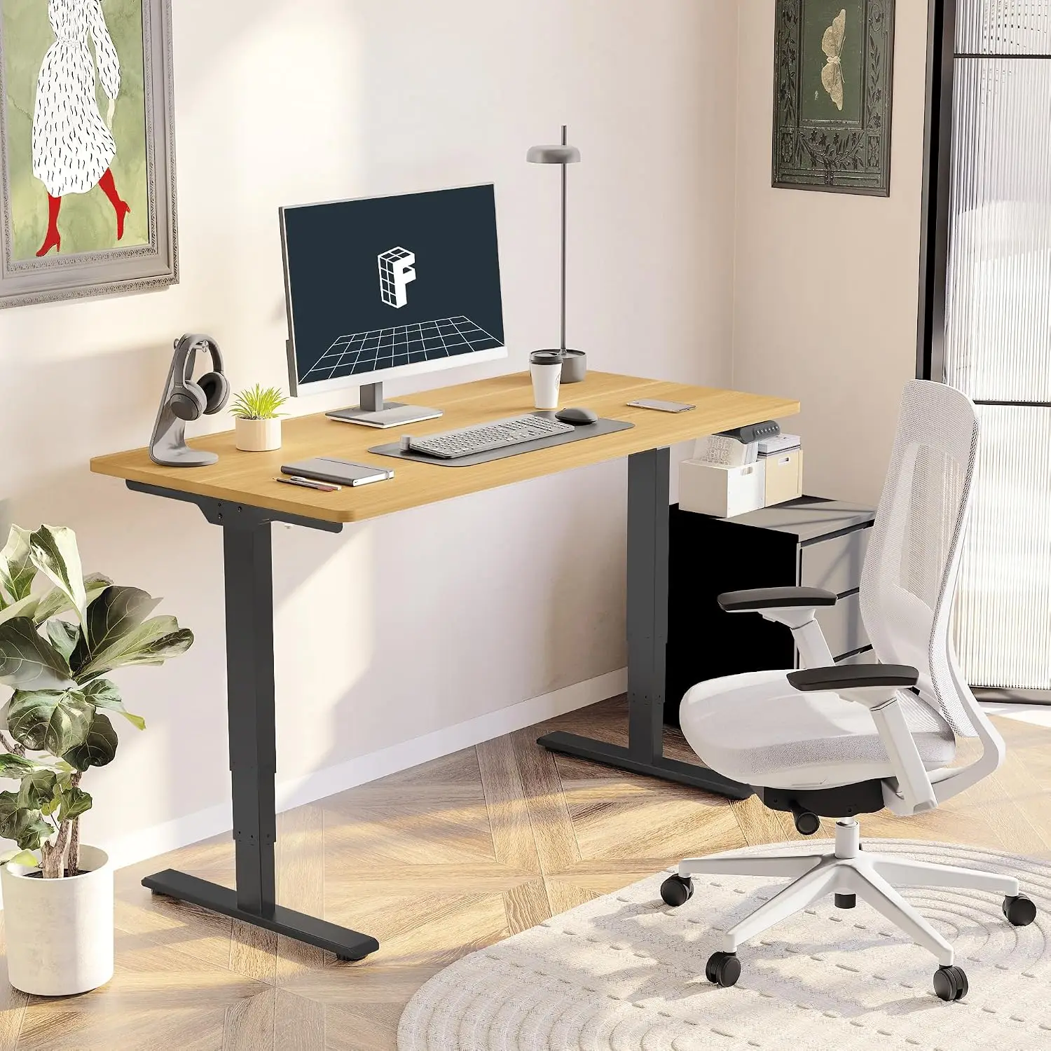 Electric Standing Desk 55x28 Sit Stand Desk 220 Lbs Adjustable Height Memory Presets Maple Desktop Black Frame, Customized