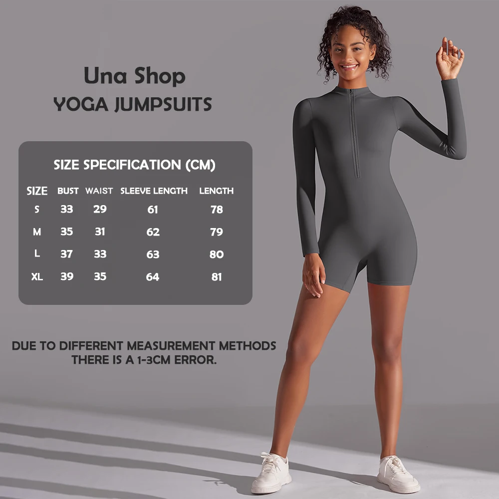

Una-Shop Bodysuits Sports Push Up Workout Clothes Yoga Jumpsuit for Women Tops Long Sleeve Shorts Fitness Sportswear Gym Suits