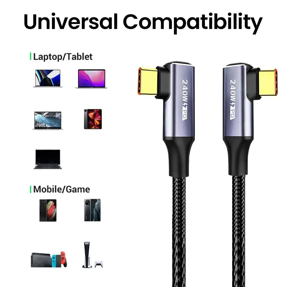 240W PD QC4.0 Dual 90 Degree Elbow Braided Type C to Type C Fast Charging Cable 480Mbps Data Transfer Cord For Phone Notebook 1M