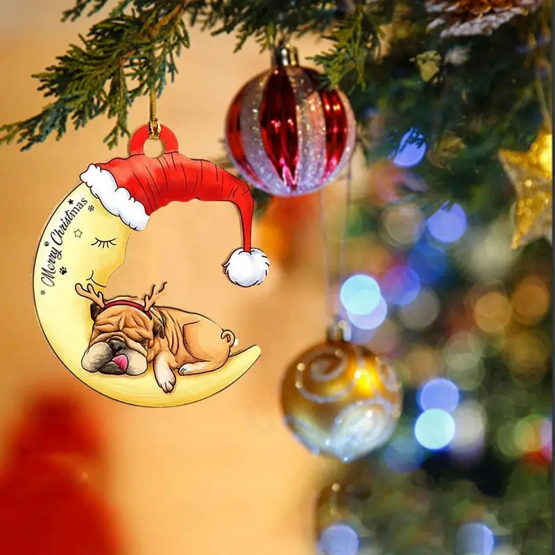 Christmas Tree Dog Decorations 2D Automobile Mirror Swing Dog Pendant With Double-Sided Printing Car Mirror Decor For Travel