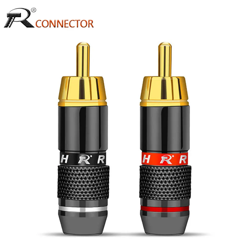 4Pcs/2Pair Gold Plated RCA Connector RCA male plug adapter Video/Audio Wire Connector Support 6mm Cable black&red super fast