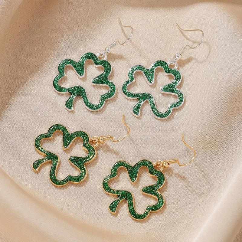 2025 New St Patricks Day Earrings For Women Gift,Green Shamrock Dangle Earrings for Women,Good Luck Hoop Earring