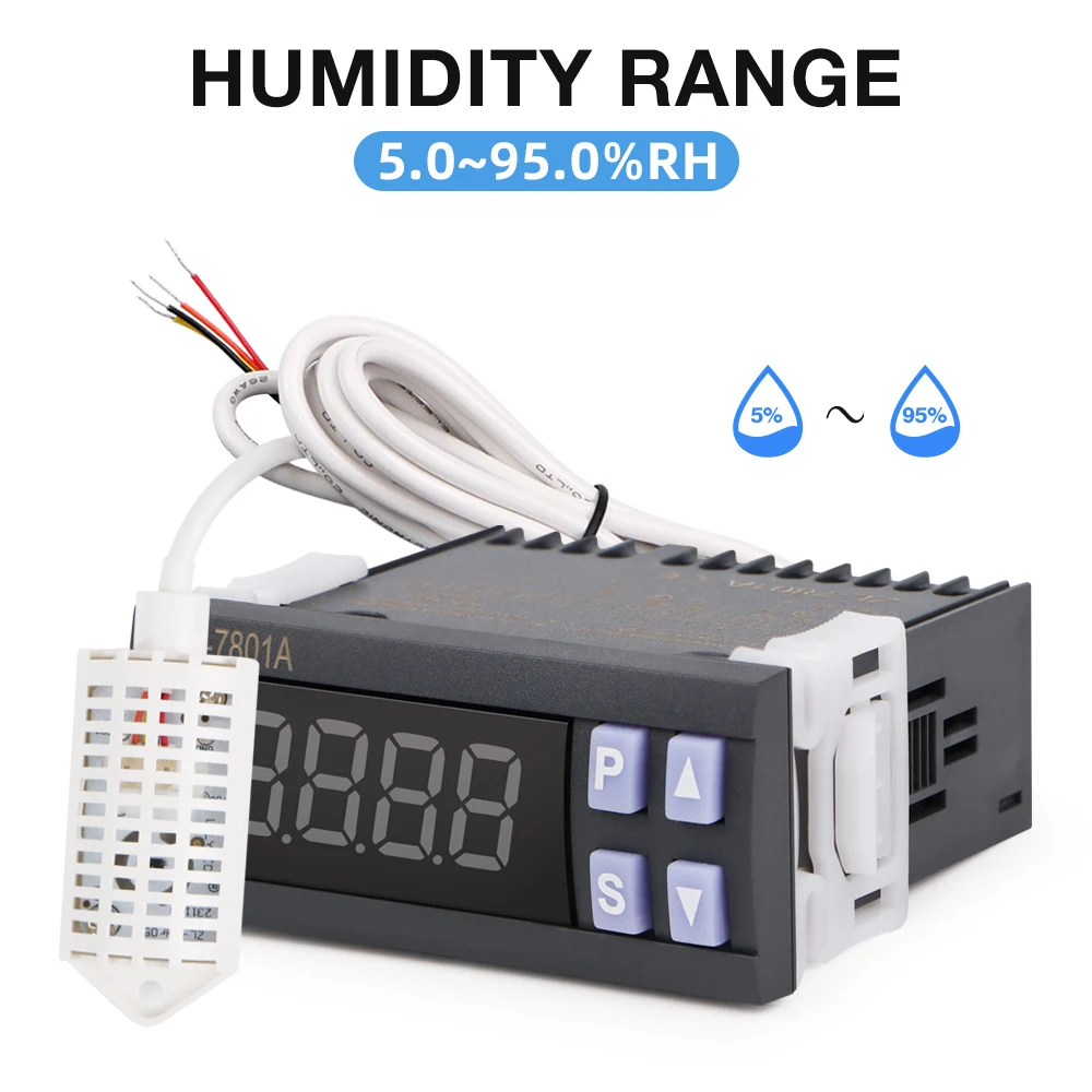 LCD Display Incubation Temperature and Humidity Controller 7801A Incubator Accuracy Thermostat Moisture Control  with 2m Sensor