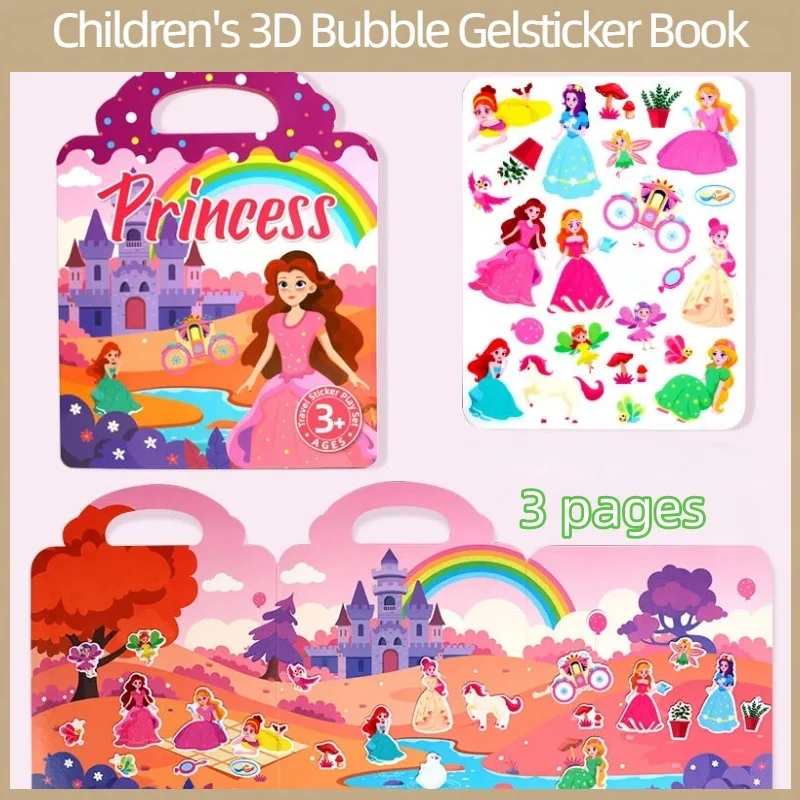 DIY Children's 3D Bubble Gelsticker Book Focus Ability Cultivation Reusable Sticking Quiet Book Princess Toy Sticker