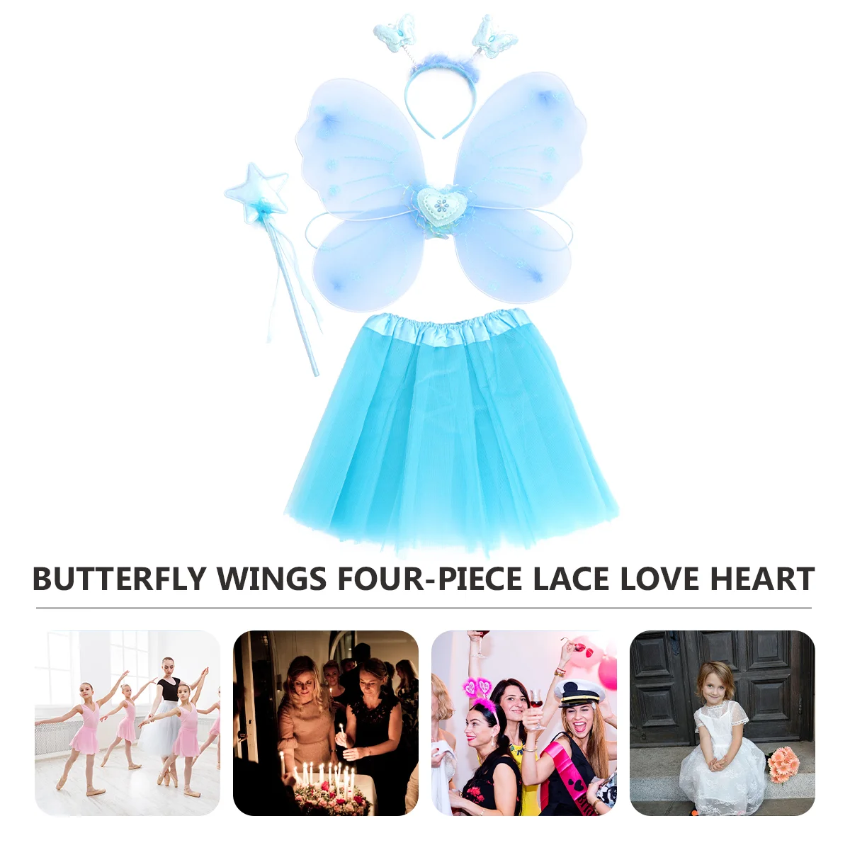 Butterfly Wings Four Piece Set Girl Performing Dress Festival Cosplay Costumes Girl's Fairy Party Supplies Purple Woman