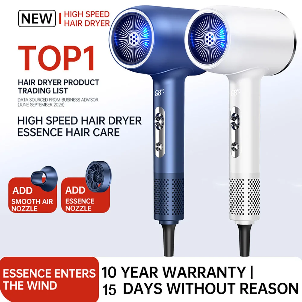 

2400W Professional Hair Dryer with Negative Ion LED Digital Display High Speed Leafless Blower Low Noise Power Hot and Cold Air