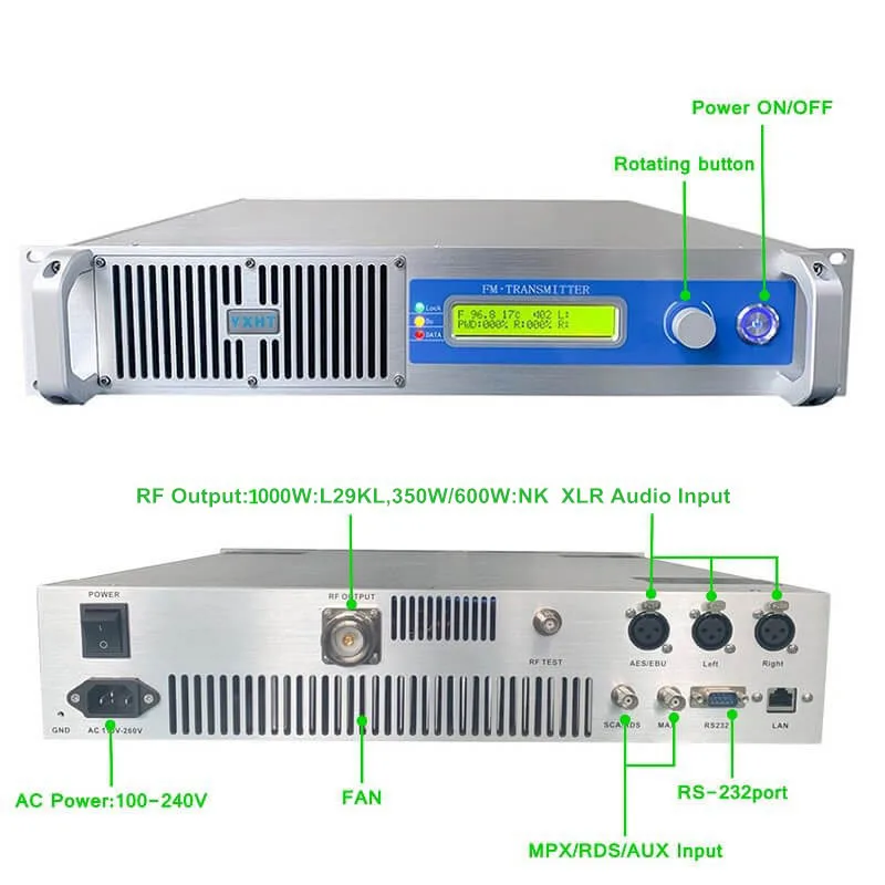 1KW Compact FM Transmitter FM Radio 7/16 or 7/8 YXHT-1-1000W CN;  15KGS 600mm*600mm*220mm CE