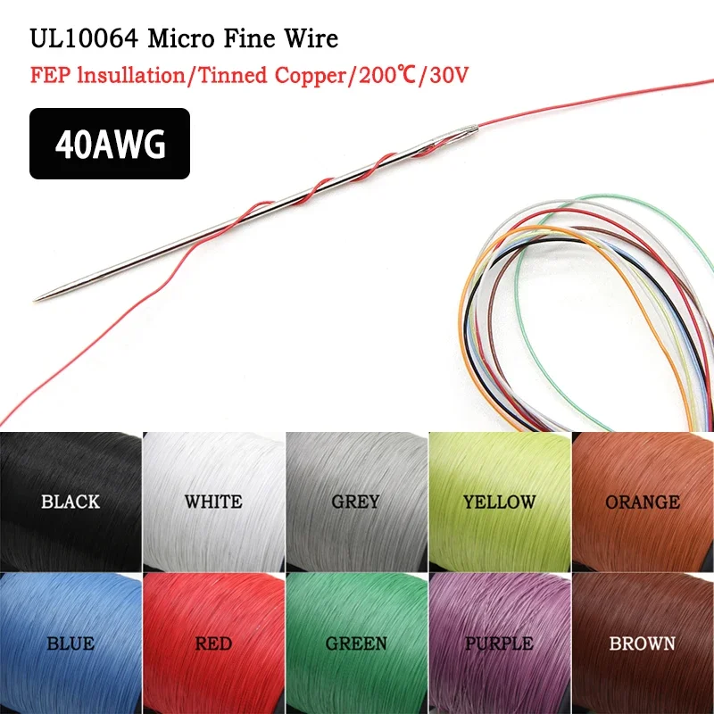 UL10064 40AWG PTFE Wire 5~100m Ultra Fine Micro Litz Insulation Tinned Copper Wire Plastic Solder High Conductivity Copper Cable