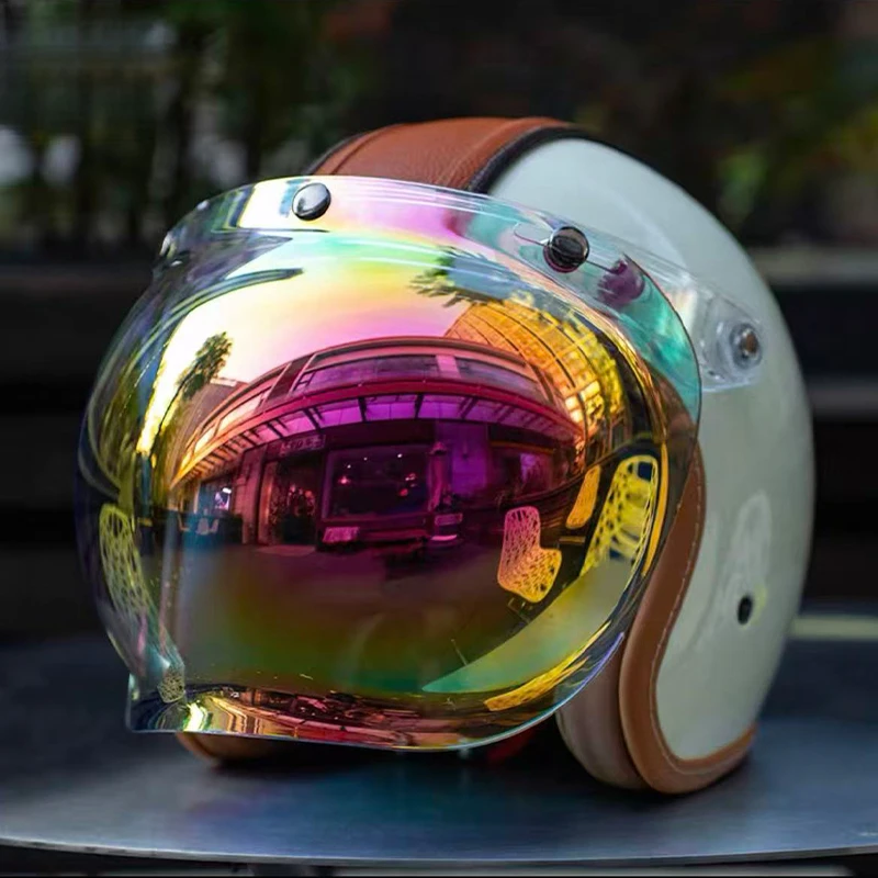 

Суперценный мотоциклетный шлем с открытым лицом в стиле ретро 3/4, соответствующие красочные пузырьковые линзы и кожаные детали, сертифицированные DOT для пар