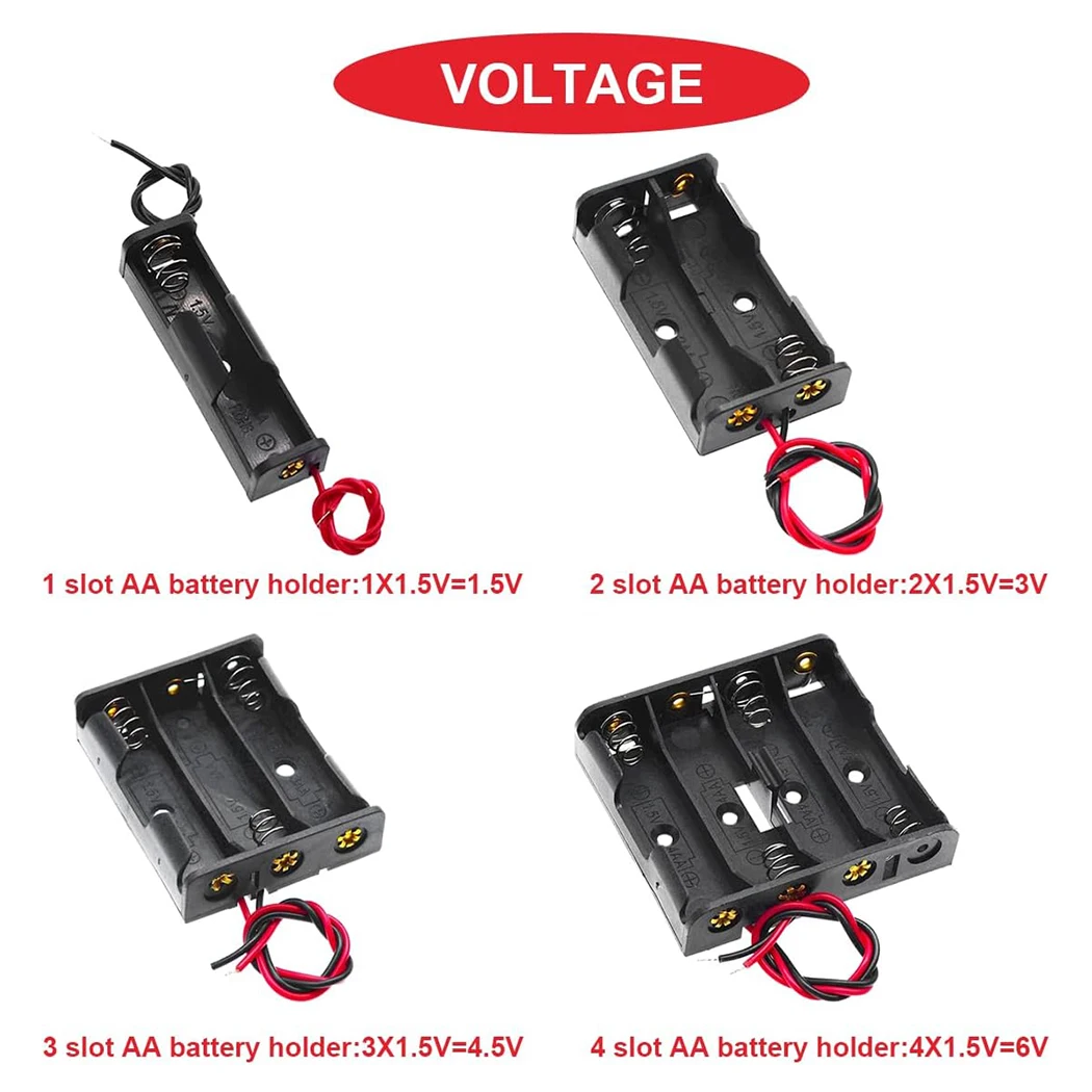 1/2/3/4 ช่อง x1.5V AA แบตเตอรี่ผู้ถือแบตเตอรี่คลิปสปริงกล่องเก็บพร้อมสายไฟ 6 นิ้ว