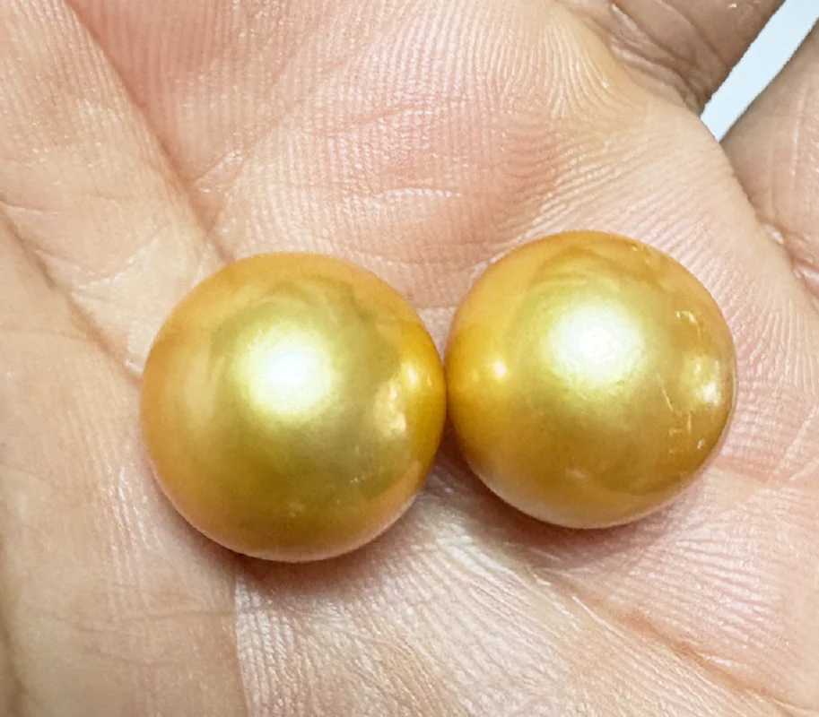 

Pair of Huge 16mm Gold Round Loose Pearl Undrilled Women Wedding Party Jewelry Accessories Earring Ring Bracelet Pendant 258A