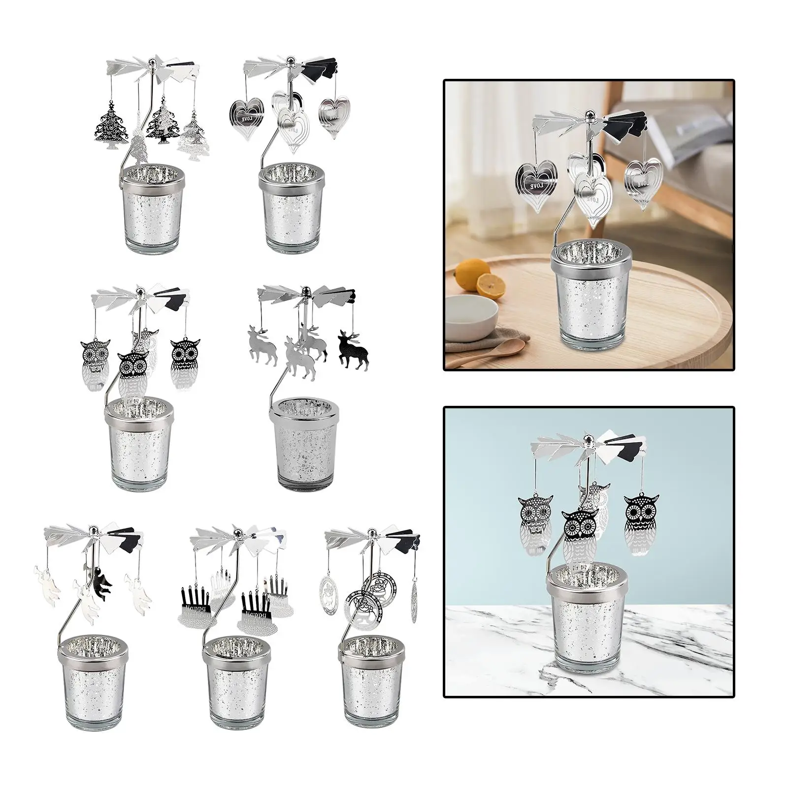 Spinning Candle Tray Metal Rotating Holder Carousel Tea Light Centerpiece for Home Wedding Xmas Decor
