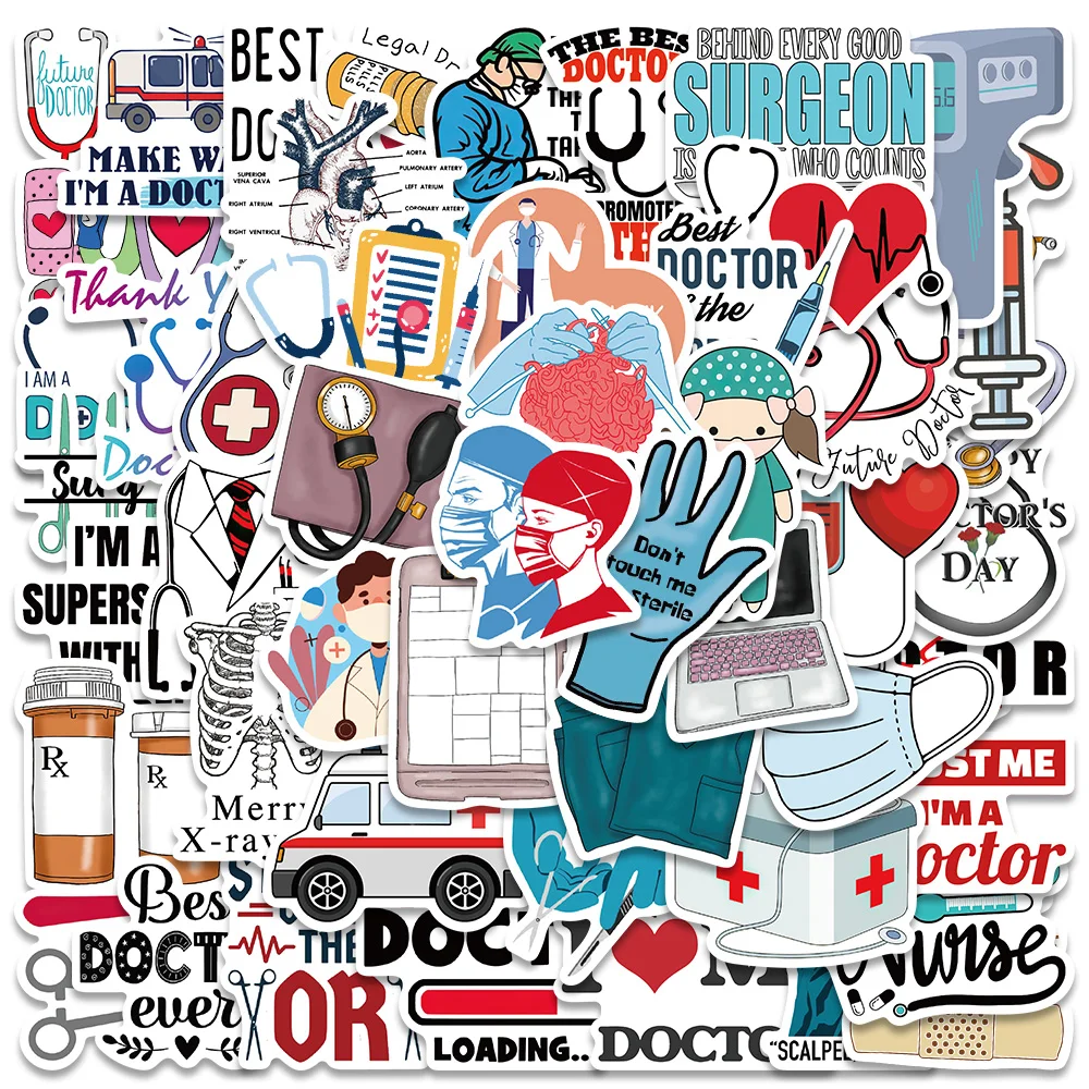 50pcs Cartoon Doctors Nurses Stickers Waterproof Vinyl Graffiti Decals For Water Bottle Laptop Luggage Skateboard Phone Stickers