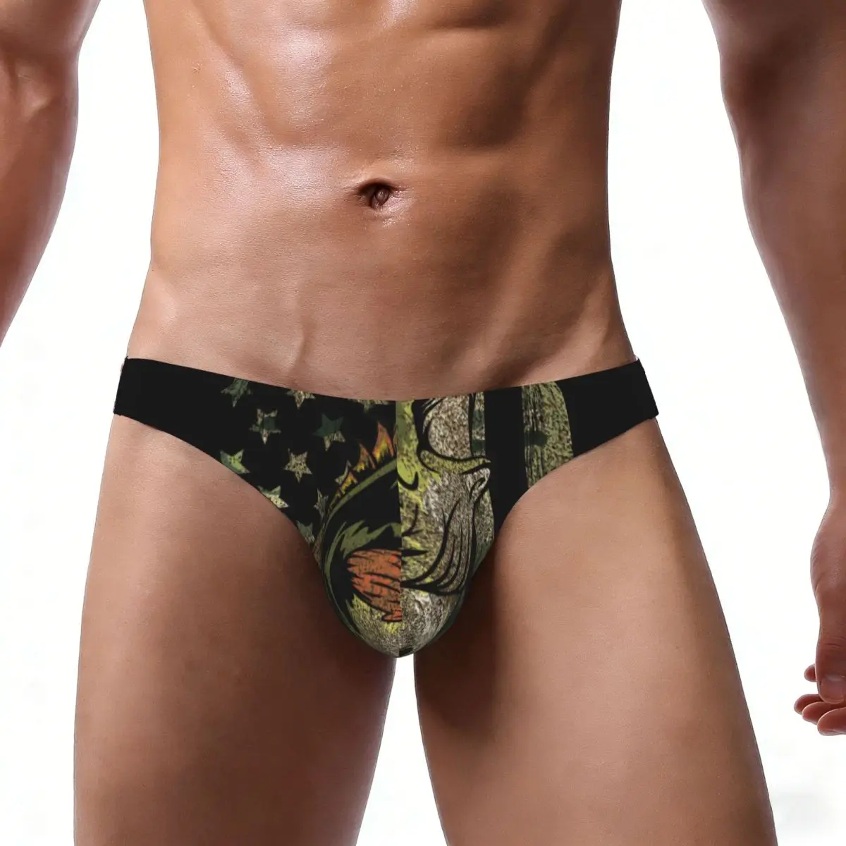Men's Sexy Briefs Breathable Bikini Bass Fishing Camo Camouflage American Flag Men Underpants Low Cut Man Underwear Panties