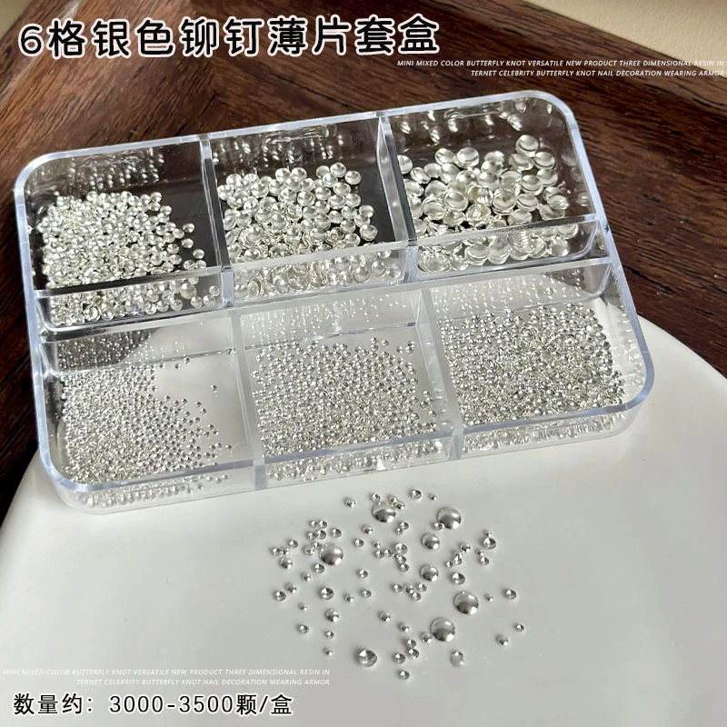Misture 6 tamanhos 0.8mm-3mm ouro prata oco rebites redondos fatia liga arte do prego strass decorações manicure encantos acessórios
