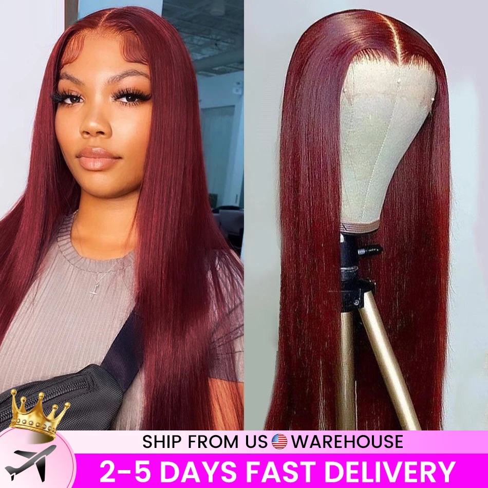 Straight 99J Red Burgundy 13x6 HD Lace Front Wig Human Hair Wigs Colored Transparent Pre Plucked Lace Frontal Human Hair Wigs