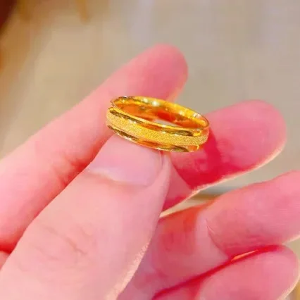 24K AU999 Pure Gold Fashion New Frosted Couple Ring for Men and Women - Ideal Jewelry Gift