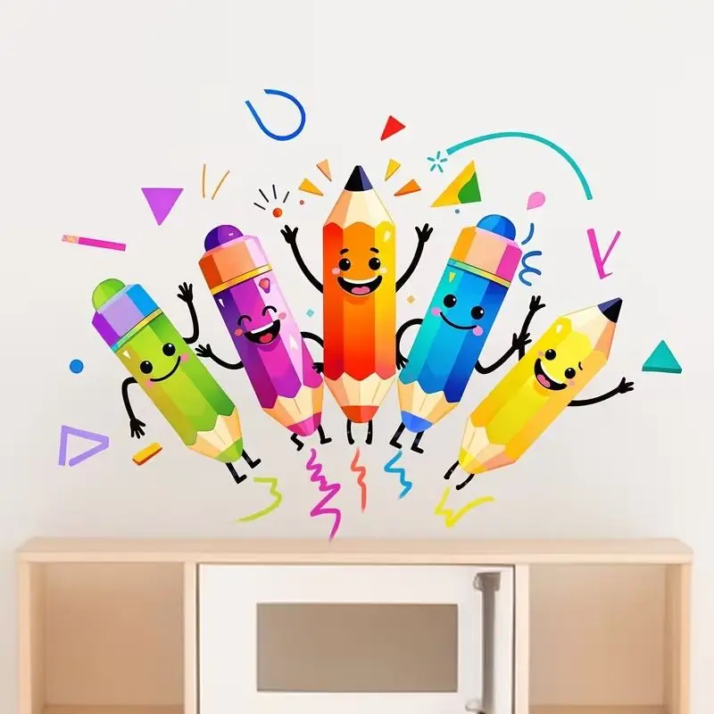 Cartoon Color Pencil Stickers for Kids Room Decorative Artwork Kids' Bedroom Wall Decals Cartoon Theme AA579