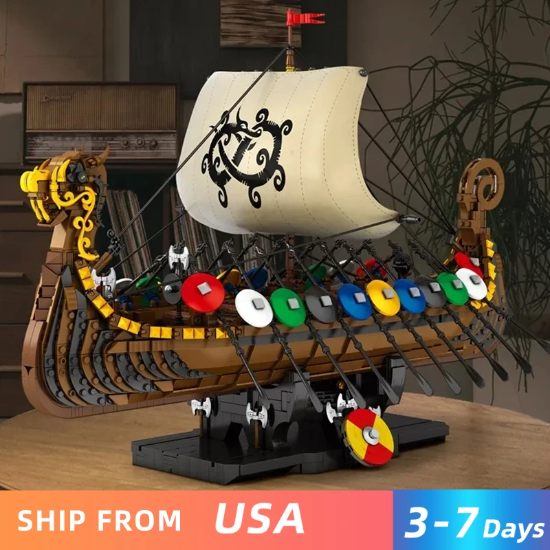 2547PCS Pirate Keelboat Building Blocks Classic Viking Warship Model Bricks Desktop Decoration Kids Educational Toy Holiday Gift