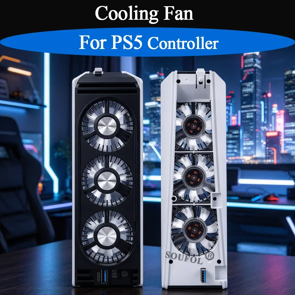 New For PS5 LED Cooling Fan with USB3.0 Hubs 2 Quiet Cooler Fan Speed Adjustment For PS5 Disc&Digital Edition Gaming Accessories