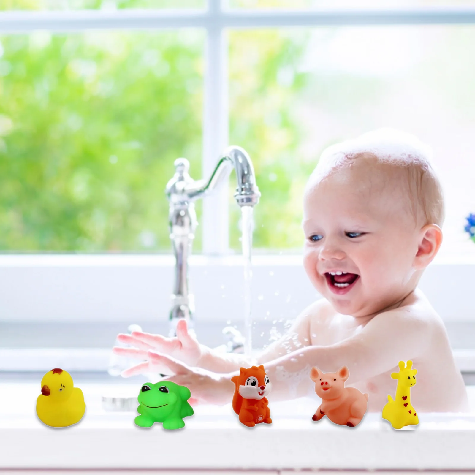 13pcs Baby Bath Toys Kids Cute Animals Pinching Toys Play Water Bathtub Funny Cartoon Squeaky Vocal Animals Toy Bathroom Shower