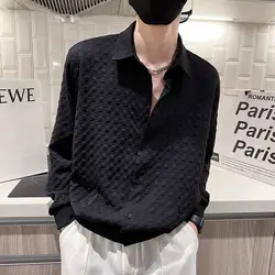 Men's Solid Color Plaid Shirt Long Sleeve Black Bat Shirt Loose 2025 New Spring and Autumn Top Shirt Jacket